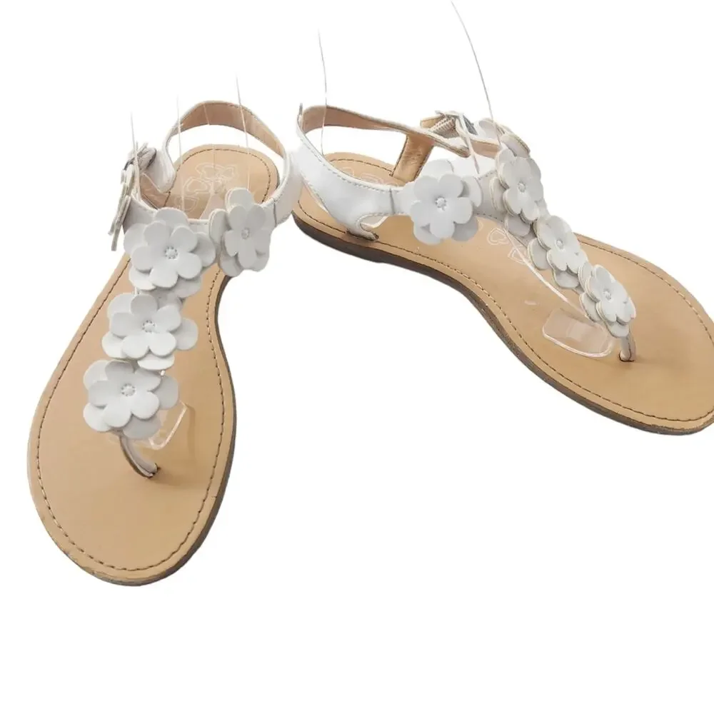 Girls White Sandals Size 4 Floral Open Toe Summer Shoes